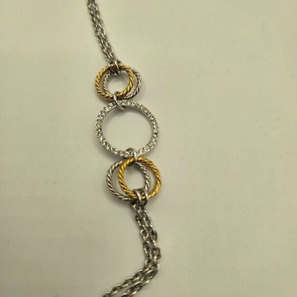 TCS Touchstone Crystal Swarovski Silver Gold Tone Double Chain Necklace - Picture 4 of 5